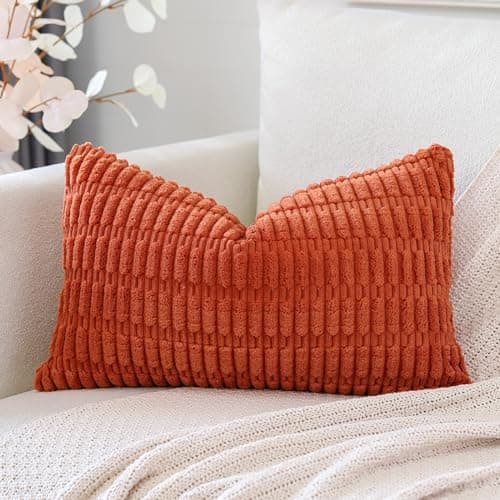 Image of Artscope Corduroy Set of 1 Cushion Cover 30x50 cm Super Soft Boho Striped Lumbar Pillow Covers Case Decorative Modern Cushion Covers for Sofa Couch Bedroom Car Decor Orange