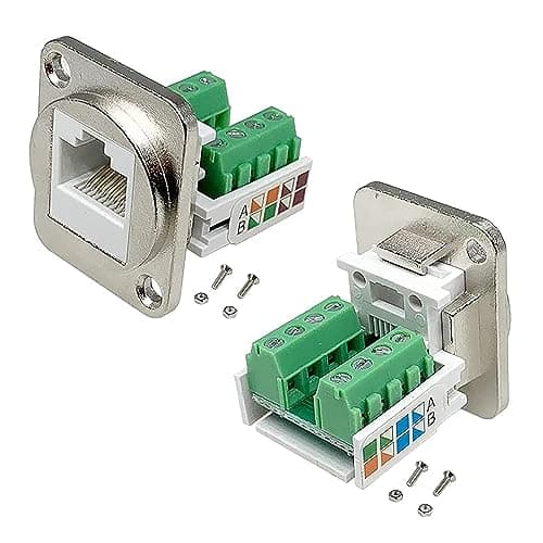 Image of PENGLIN Pack of 2 RJ45 Screw Terminal Adapters for Panel Mounting, D-Type RJ45 8P8C Modular Installation Plug, RJ45 Solderless Cat5E Ethernet Extender
