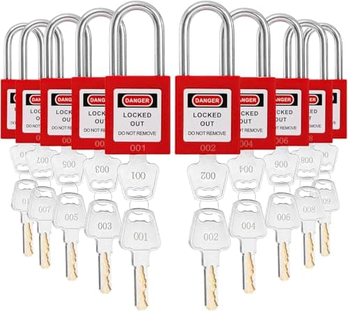 Image of WUWEOT 10 Pack Lockout Tagout Locks, Keyed Different Red Loto Safe Padlocks, OSHA Compliant Safety Locks with Keys for Lock Out Tag Out Stations and Devices