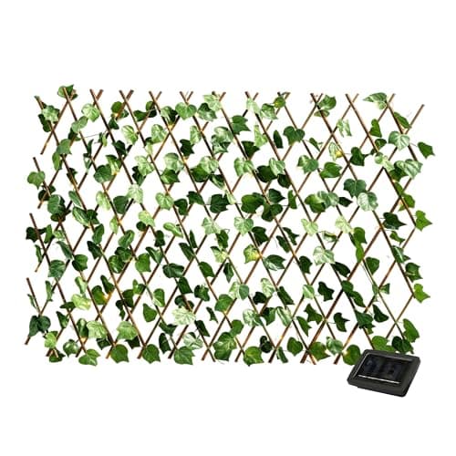 Image of Gardenwize - Solar Expandable Garden Trellis with 100 LED Lights, Artificial Leaf Privacy Screen Panel, Outdoor Solar Trellis for Fence, Wall & Garden Screening