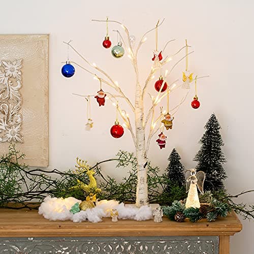 Image of NUPTIO Lighted Birch Tree 2 FT: White Twig Tree for Desk - 24 LEDs Battery Operated Warm Light Table Centerpiece for Wedding - Bonsai Decoration for Home Party Birthday Indoor Decor