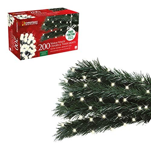 Image of The Christmas Workshop Premium LED Warm White Chaser Christmas Lights | Indoor/Outdoor Fairy Lights | 2 Separate Functions | 8 Light Modes | Christmas/Weddings/Gardens (200)