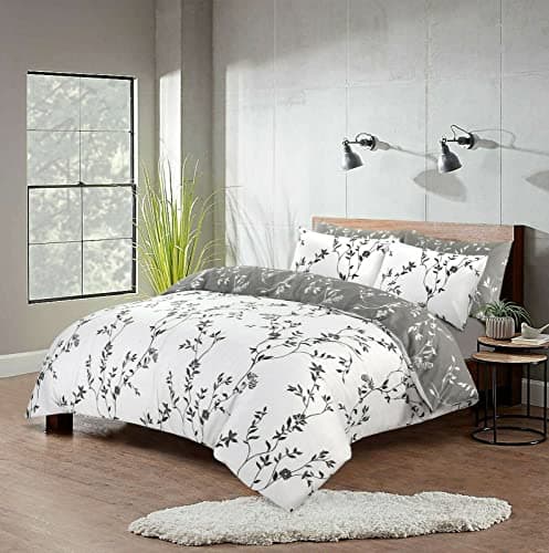 Image of SeventhStitch Printed Floral Duvet Cover Set with Pillow Cases 100% Cotton White Grey Reversible Botanical Bedding Sets 200 Thread Count Quilt Covers (Super King, Floral Daisy) (FL-221)
