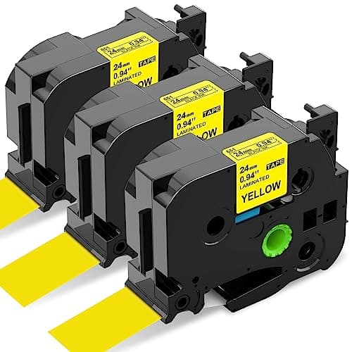 Image of 3-Pack Upwinning 24mm Yellow Label Replacement for Brother TZe-651 TZe651 AZe-651 24mm, Black on Yellow Laminated Labelling Tape Cassette for Brother P-Touch D600 P700 P750W 2430 E550W Labeller