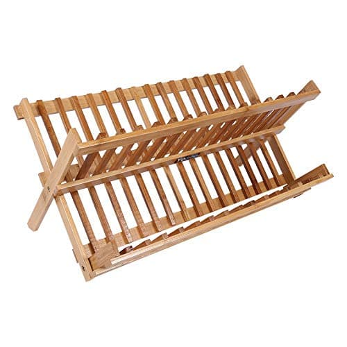 Image of Dish Drying Rack for Countertop - Bamboo Dish Drying Rack - Wooden Folding Dish Drying Rack Dish Drying Rack 2 Tier Dish Drying Rack Small - Dish Strainer - Dish Drainer