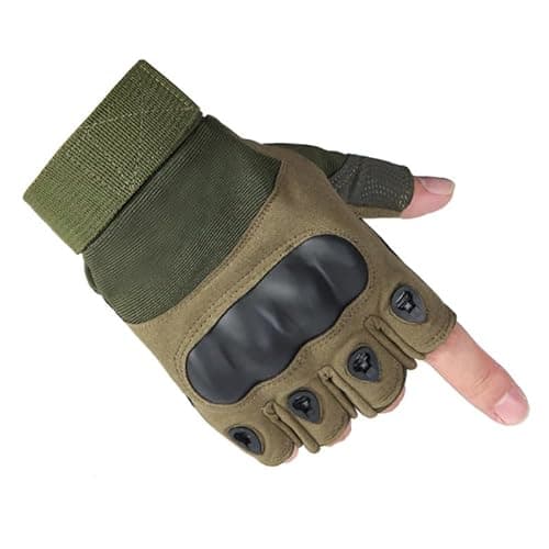 Image of A.C.I.L. Half Finger Protective Riding Gloves with Knuckle Guard – Breathable Anti-Slip Gloves for Cycling, Motorcycle, Climbing, Hiking & Outdoor Sports (Dark Green, L)
