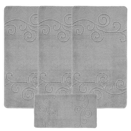 Image of emmahome ROMANY GYPSY WASHABLE 4PCS MAT/RUG SET, CARAVAN/MOBILE HOME TOURER SIZES, 67X120CM, SELENA (Grey)