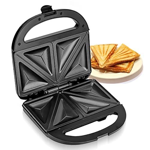 Image of Geepas Toastie Maker | 2 Slice Sandwich Toaster, Cooks Delicious Crispy Sandwiches | 750W, 2 Slice Sandwich Press | Cool Touch Handle, Automatic Temperature Control & Non-Stick Plate