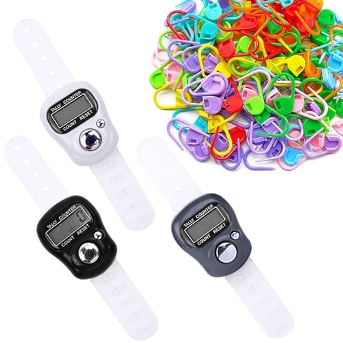 Image of AQSQWQ 3 Pcs Electronic Finger Counter with 50-piece Knitting Positioning Mark Buckle, Hand Tally Counter Tally Lap Counter, Suitable for Weaving and Sports