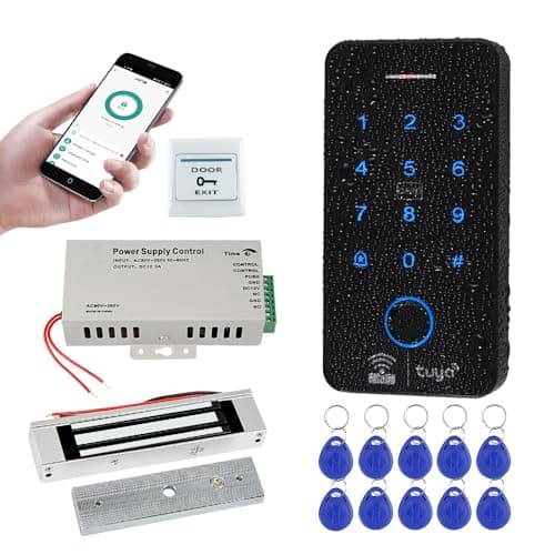 Image of FUSYTULY WiFi Tuya Smart Access Control System Kit Waterproof Biometrics RFID Keypad 125KHz 13.56MHz Fingerprint Password Locks + 180KG Electric Magnetic Lock, 10PCS Key Cards