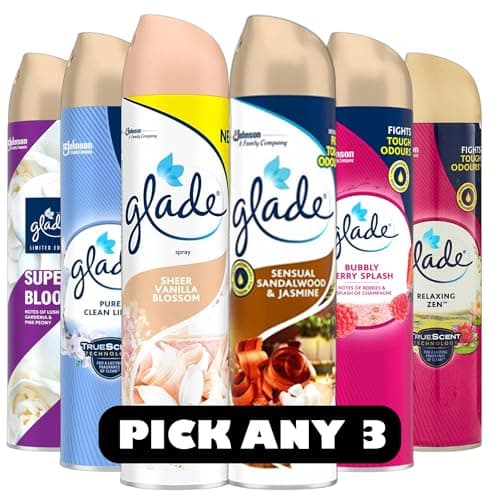 Image of Glade Air Freshener Spray Bundle - Choose Any 3 Fragrances - Super Bloom, Vanilla Blossom, Sandalwood Jasmine & More - TrueScent Technology for Odour Removal | 3 x 300ml