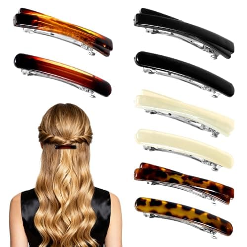 Image of Nogeqi 8 Pcs Tortoise Small Hair Barrettes For Fine Hair, French Hairs Clip Hairs Slides For Women, Hairclips 2.56 Inch Acetate No Slip Girls Accessories, Leopard Color, Crossed Style