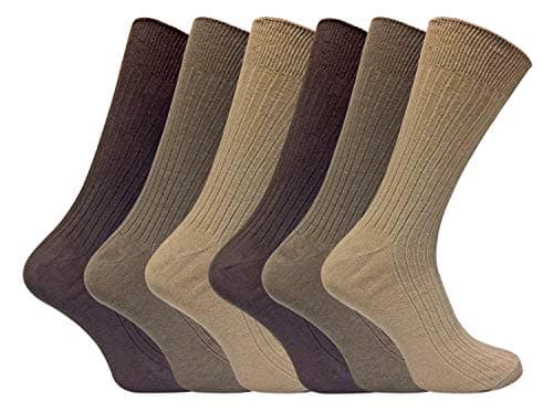 Image of 6 Pack Mens Thin Soft 100% Cotton Rich Breathable Coloured Ribbed Dress Socks (6-11 UK, SE002 Brown)