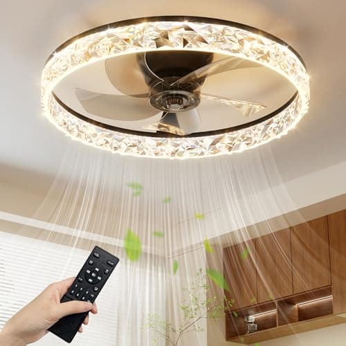 Image of NIORSUN 40CM LED Ceiling Fan with Lights and APP Remote, 3000K/4500K/6000K Stepless Dimmable Low Profile Ceiling Fan, Flush Mount Ceiling Fans,6 Speeds Ceiling Fan Light for Bedroom Living Room（Black）