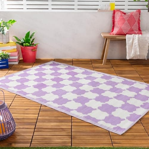 Image of furn. Check Rug – Indoor/Outdoor Reversible Wavy Checkerboard Weather Resistant Easy Clean Rug (Lilac - 120x180cm)