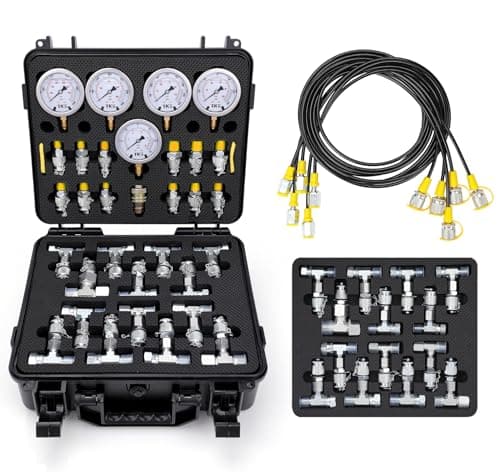 Image of Hydraulic Pressure Test Kit, 600bar /10000psi / 60Mpa 5 Gauges 13 Test Couplings 14 Tee Connectors 5 Test Hoses, Hydraulic Test Gauge kit for Excavator Construction Machinery