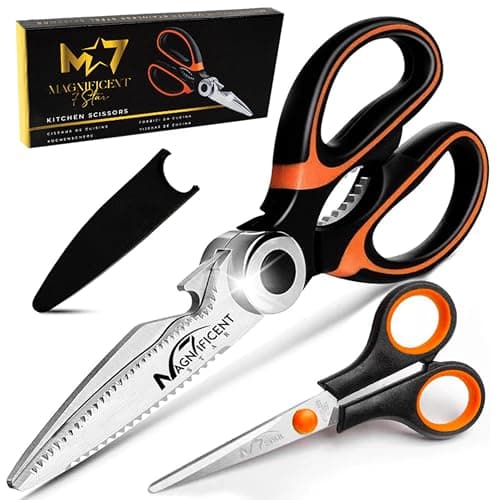 Image of Magnificent Kitchen Scissor, Heavy Duty Scissors For Kitchen Use With Safety Cover & Extra Gift, Soft Grip & Multi-Functional Utility Scissors, Shears For Meat Poultry Herbs Cutting, Bottle Jar Opener
