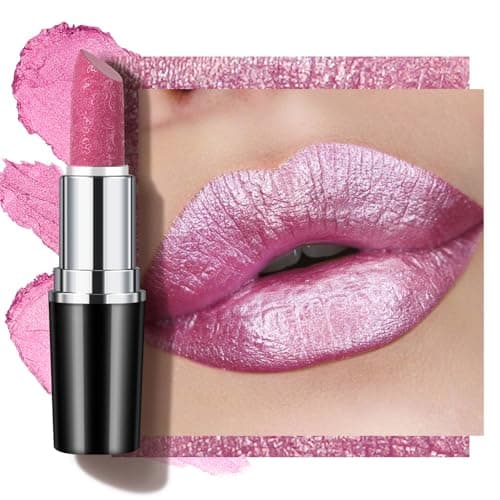 Image of Anglicolor Metallic Glitter Pink Lipstick,High Impact Lipcolor,Lightweight Hydrating Formula Smooth and Non-Sticky,Lipstick For Women,Full-Coverage Lip Makeup(15 VELOCITY, 4g)