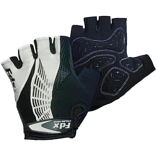 Image of FDX Half Finger Cycling Gloves - Breathable, Gel Padded Protection, Anti-Slip - Fingerless Shock-absorbing Mitts for Mountain Bike, Road Bicycle, MTB, Riding, Men and Women (Vertex, White-XXL)