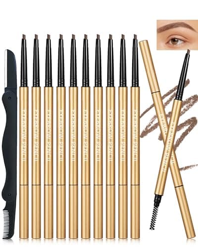 Image of Eyebrow Pencil, 12Pcs Light Brown Ultra-Fine Retractable Eye Brow Pencil, Long-Lasting Waterproof Eyebrow Tint Pen Kit for Define Shape and Fill Brow, Mother's Day Eye Makeup Gift Set for Women Gir-02