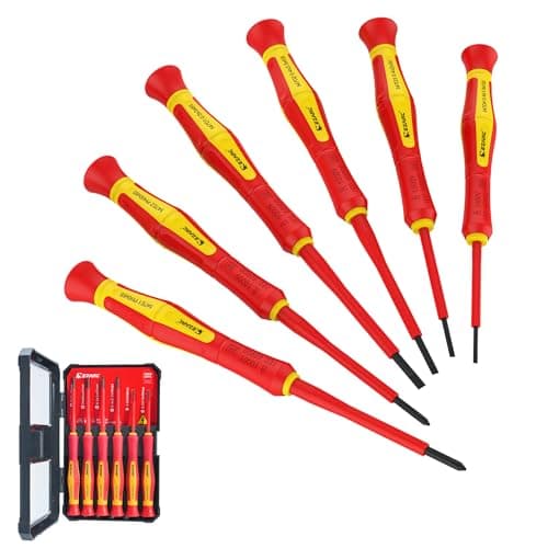 Image of EZARC Insulated Screwdriver Set, 6 Pieces Precision VDE Insulated Electricians Screwdriver with Hard Case, 1000V Electrical Tool Driver Set in Slotted & Phillips Magnetic Tip, VDE & GS Certified