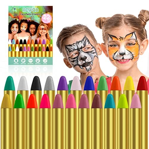 Image of ACWOO Face Paint Crayons Kit, 22 Colors Safe Non-Toxic Face Body Crayons, Bright Colors Body Painting Kit for Halloween Makeup, Party or Cosplay