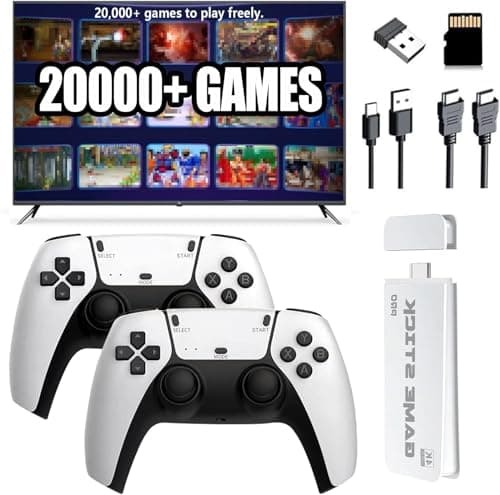 Image of ScriMemo Wireless Retro Game Stick Console, Video Gaming Console, Revisit 20000+ Classic retro play Plug and Play Gaming Stick for TV, Dual 2.4G Wireless Controllers, Gift for Kids Adults (G5)
