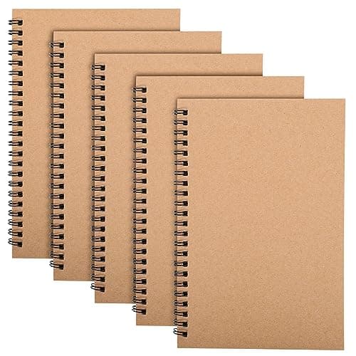 Image of Yafe 5 Packs Spiral Notepad A5, Kraft Cover Wirebound Notebooks Bulk Journals, 8.3 * 5.5 inch 120 Pages 60 Sheets Lined Notebook for Business Office School Travel