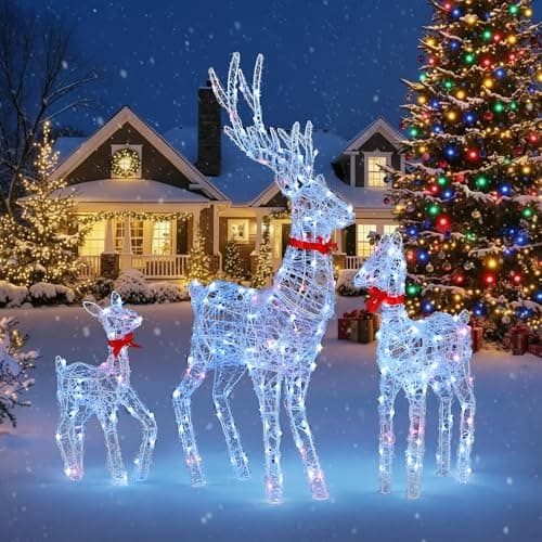Image of YITAHOME 3-Piece Christmas Reindeer Set, Light-Up Deer Family with Remote, 210 LEDs with 89 Lighting Modes, Detachable Antlers & Neck, Pre-Lit Holiday Decoration for Indoor & Outdoor