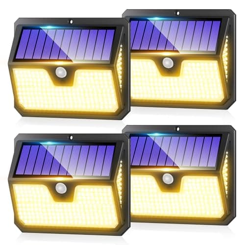 Image of Outdoor Solar Lights Motion Sensor - 238 LED Solar Powered Security Light 3 Modes 270° Wide Angle IP65 Waterproof Outside Solar Pir Wall Lighting for Garden Yard Driveway 4 Pack Warm White