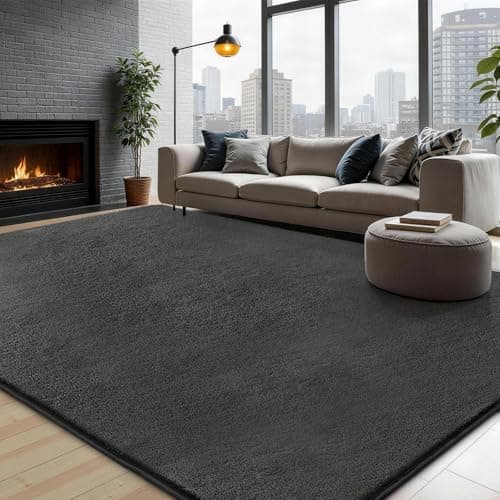 Image of Soft Area Rugs for Living Room, Fluffy Large Carpet Rugs for Bedroom, Washable Non-slip Shaggy Rugs for Dorm Teens Room Decor, Modern Indoor Carpets for Playroom Study Office, 120x160 cm, Dark Grey