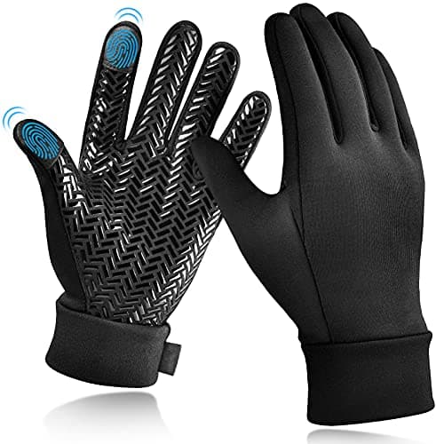 Image of EEFOW Winter Kids Thermal Sports Gloves - Touchscreen Non-slip Gloves Windproof Warm Riding Gloves for Running Football Bike Rugby Cycling Hockey Boys & Girls Black 10-12 years old L