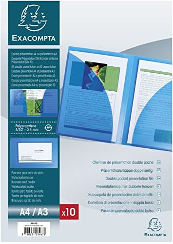 Image of Exacompta - Ref 3967E - Double Pocket Presentation Folder - 230 x 320mm in Size, Suitable for A4 or Folded A3 Documents, Business Card Holder - Clear Cover (Pack of 10)