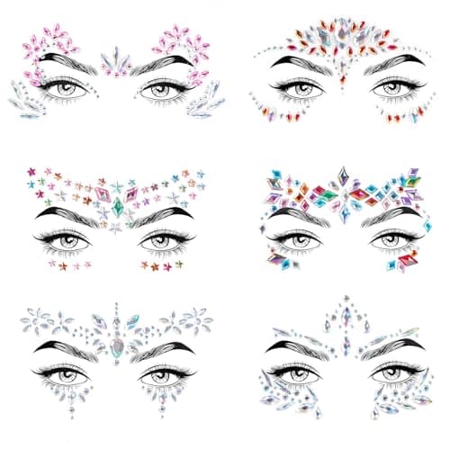 Image of Canvalite 6 Pcs Face Gems for Women Festival, Rhinestone Face Jewels Temporary Tattoos, Festival Accessories for Halloween Christmas Birthday Carnival Party