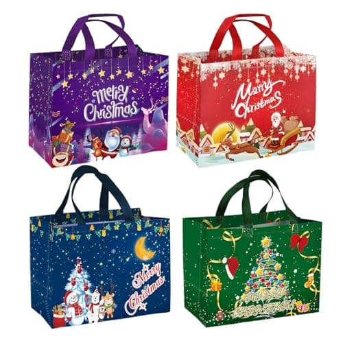 Image of 4PCS Christmas Bags for Gifts, Tote Bag with Handles, Christmas Treat Bags, Xmas Party Supplies