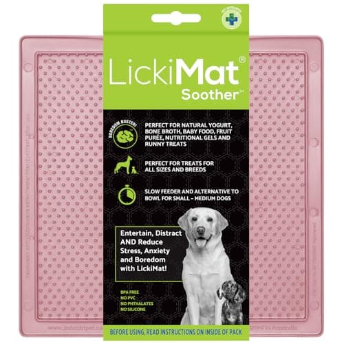 Image of LickiMat Classic Soother, Dog Feeding Mat for Boredom and Anxiety Relief, Ideal for Food, Treats, Yoghurt or Peanut Butter, Lick Mats, Fun Alternative to a Slow Feeder Bowl, Guava