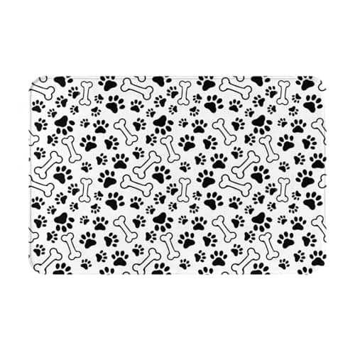 Image of Door Mat Pet Black Paw Print White Bone Door Mats Easy Clean Floor Carpet Rug Heavy Duty Doormats For Indoor Office Porch 40X60 Cm