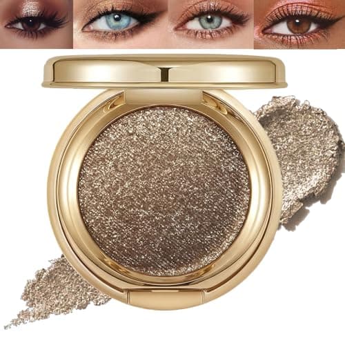 Image of Shimmery Diamond Eyeshadow Single - Golden Glitter Metallic Finish & High Blendable Formula, Waterproof Long Lasting Sparkly Eye Makeup for Everyday Wear and Evening Glam Looks (Golden Brown)
