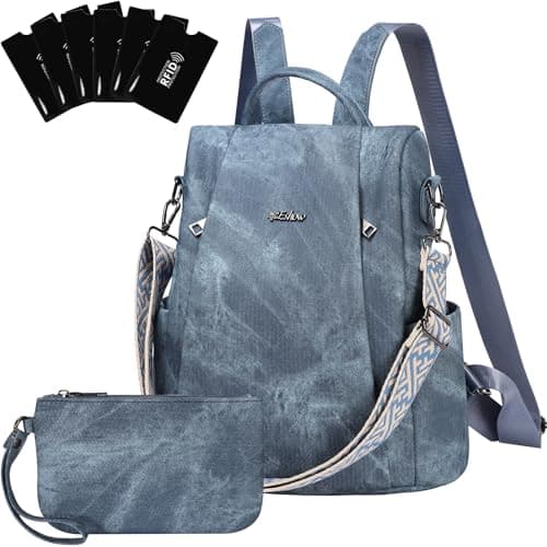 Image of Eshow Womens Backpack Anti Theft Waterproof, Ladies Rucksack Vegan Leather Fashion, Daypack Convertible small makeup bag With RFID, Handbag Shoulder For Travel School Work Blue