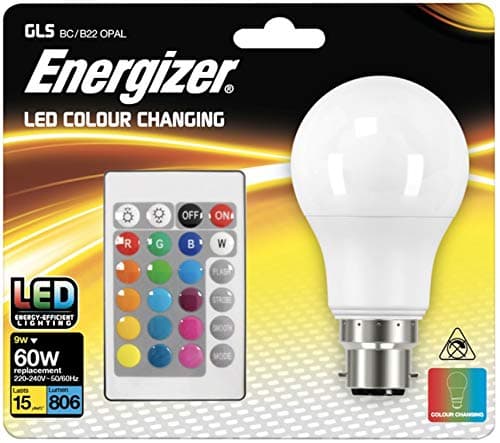 Image of ENERGIZER Colour Changing B22 GLS LED RGB+W, with Remote Control, 9W