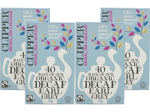 Image of Clipper Organic Fairtrade Decaf Earl Grey Tea Bags 40 Individually Wrapped, Black Tea with Natural Bergamot, CO₂ Decaffeinated, Plastic‑Free & Biodegradable, (Pack of 4) from SuperfoodUK
