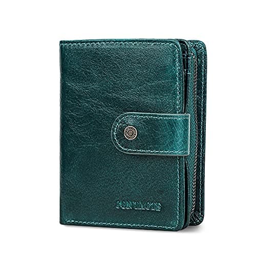 Image of FORRICA Men Leather Wallet Women Purse RFID Blocking Bifold Wallet Soft Zip Coin Pocket Cowhide Credit Card Holder with Gift Box Blue