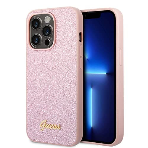 Image of Guess GUHCP14XHGGSHP Hard Case for iPhone 14 Pro Max 6.7 Inches Pink Glitter Script