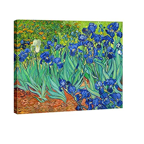 Image of Wieco Art - Irises Large Modern Gallery Wrapped Floral Giclee Canvas Print By Van Gogh Famous Blue Flowers Oil Paintings Reproduction Artwork Pictures on Canvas Wall Art for Bedroom Home Decor L