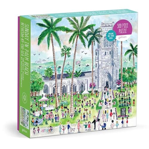 Image of Galison Sunday Palm Beach – 1000 Piece Michael Storrings Jigsaw Puzzle Featuring Beautiful Artwork Of Famous Palm Beach Bethesda Church