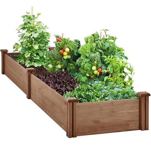 Image of Yaheetech Wooden Horticulture Raised Garden Bed Divisible Elevated Planting Planter Box for Flowers/Vegetables/Herbs in Backyard/Patio Outdoor, 241.5 x 62.5 x 27 cm, Dark Brown