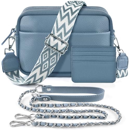 Image of BROTOU Crossbody Bag for Women, Leather Handbag & Shoulder Bag with Adjustable Wide Strap, Chain Strap & 3-Slot Card Holder, Camera Cross Body Bag for Lady Girl Shopping Daily Use (A-Blue)