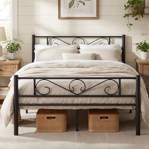 Image of VASAGLE Double Bed Frame, Metal Bed Frame, Fits 135 x 190 cm Mattress, Easy Assembly, for Small Spaces, Guest Room, Matte Black RMB066B01