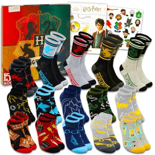 Image of Harry Potter Advent Calendar Countdown to Christmas - Bundle with 15 Day Hogwarts House Womens Socks Advent Calendar 2023 Featuring Gyffindor, Slytherin, More | Hogwarts Holiday Gift Set for Kids,