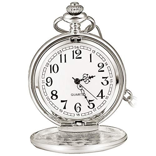 Image of Smooth Vintage Steel Quartz Pocket Watch Classic Fob Pocket Watch with Short Chain for Men Women - Gift for Birthday Anniversary Day Christmas Fathers Day